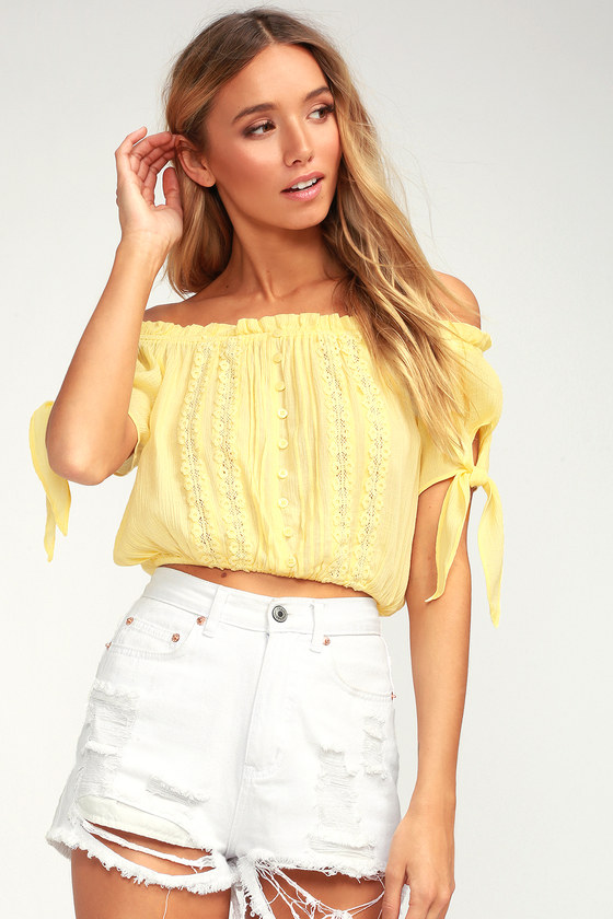Details about   Rue21 XS Women's Mustard Crop Top with Cute Buttons Off the Shoulder Shirt XS